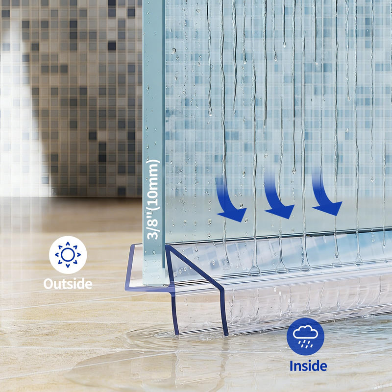 Delamu 3Pack 3/8"(10mm) x 36" Shower Door Bottom Seal, Clear Shower Door Sweep Strip, Frameless Glass Shower Door Seal Strip for 3/8'' Thick Doors 36in Long For 3/8in (10mm)
