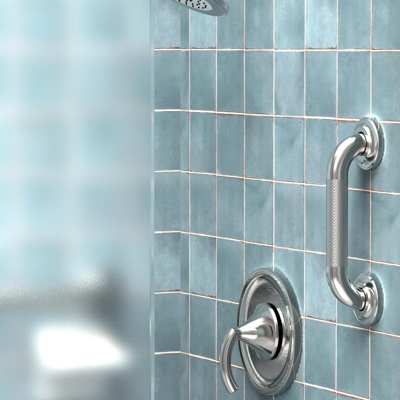 1-1/4" Knurled Grab Bar, ADA Compliant Bath Safety Shower Handrail, Bathroom Mobility Aid Handle for Seniors and Disabled, Heavy Duty 500lbs Support 9in Brushed Nickel