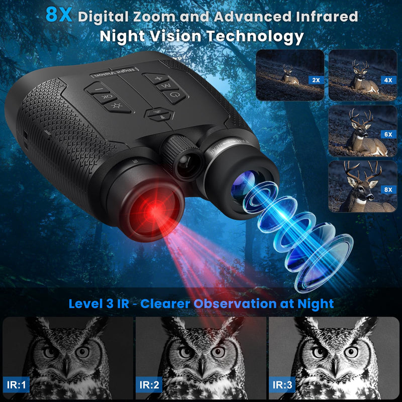 4K Night Vision Goggles for Adults, Photo & Video Recording, 32GB TF Card | Infrared Night Vision Binoculars, Rechargeable Battery, 1968FT Viewing Range for Wildlife Observation, Camping, Security