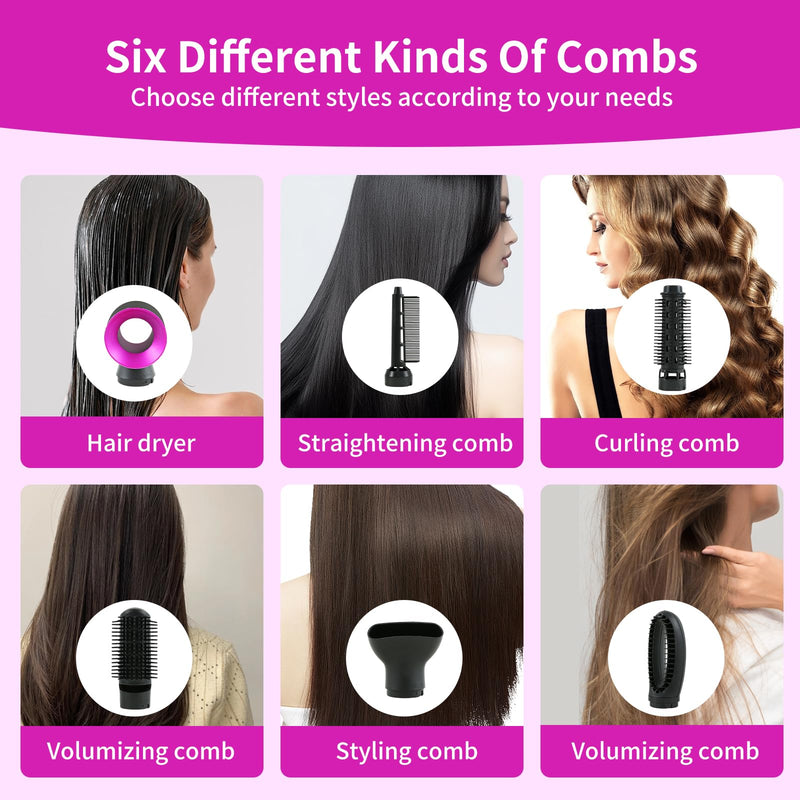Hair Dryer Brush Blow Dry Hair Brush 6 in 1 Detachable Hair Dryer Hot Air Styler Hot Brush for Hair Styling, Lightweight Travel Hair Dryer, Hot Air Brush for Drying Curling Straightening