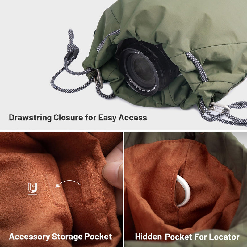 PGYTECH OneGo Drawstring Small Camera Bag Soft Cute Camera Pouch Handbag | Black Camera Sling Bag Compatible with Mirrorless Cameras/Nikon/Canon/Sony/Fuji/Pocket 4 Camera Case