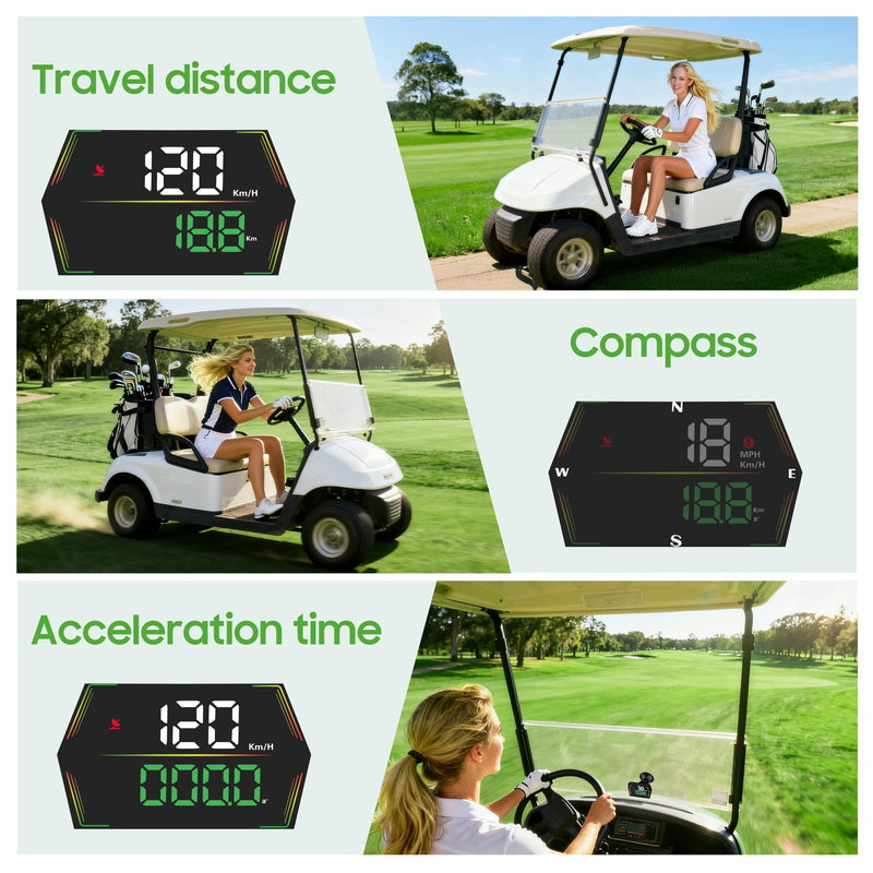 10L0L Golf Cart GPS Speedometer, HUD Digital Display with MPH/KMH, Compass Overspeed Alarm Fatigued Driving Alert, Auto Brightness, Plug & Play Universal for Yamaha, EZGO, Club Car & All Vehicle