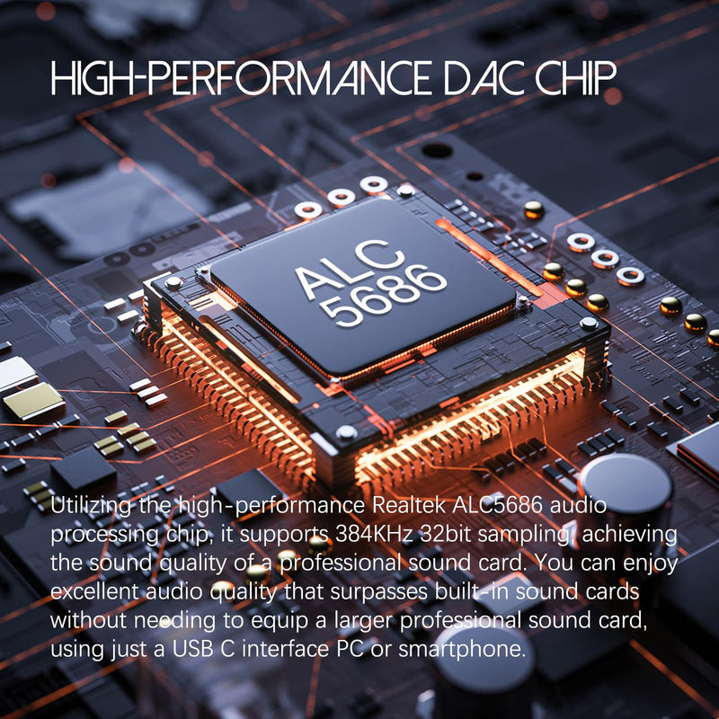 Hi-Res Lossless USB C to 3.5mm Audio Adapter Soundcard, 32bit/384Khz Audio Decoding Transceiver, Supports Wire Control, Microphone, Cellphone Headphone DAC for MacBook, Surface, Sony, and More