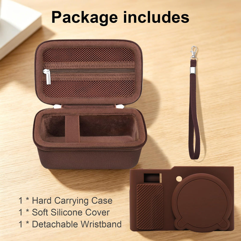 Elonbo Camera Case for Panasonic LUMIX ZS/ TZ99 Point and Shoot Camera, Panasonic LUMIX ZS/ TZ99 Digital Camera Hard Carrying Case + Soft Silicone Cover with Removable Lens Cover, Coffee color