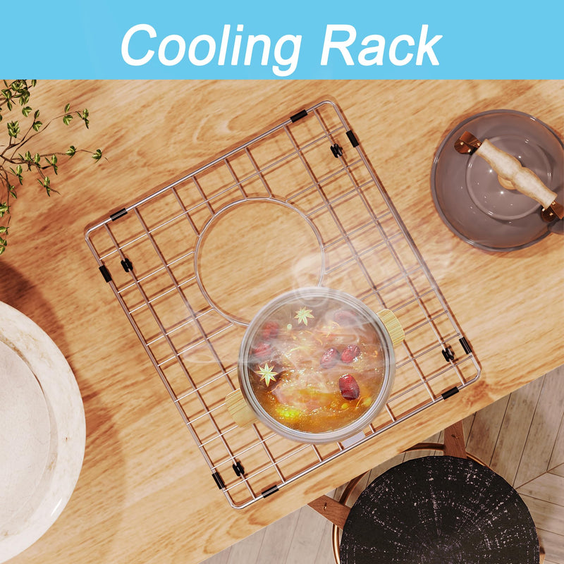 Sink Rack,Sink Protector for Kitchen Sink,Stainless Steel Sink Grid for Bottom of Sink 13"W x 15"L,Metal Sink Grate with Strainer,Rear Drain for Single Bowl with Corner Radius,1 pack 1