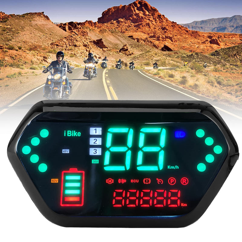 Motorcycle LCD Speedometer, KIMISS 48V/60V Universal Speedometer Odometer Tachometer Digital LCD Display for Electric Motorcycle