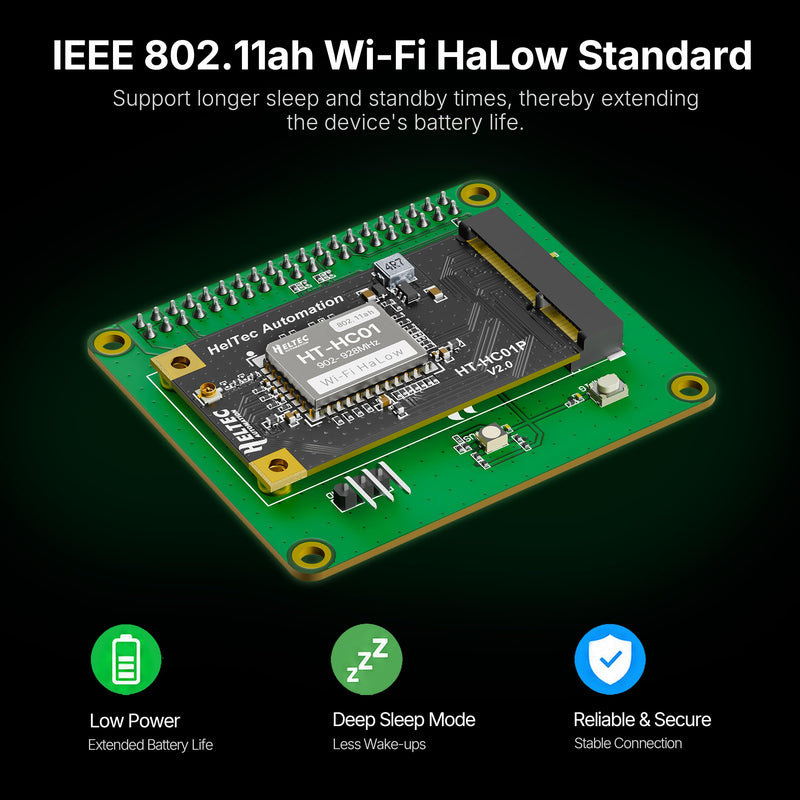Heltec WiFi HaLow Module V2, 802.11ah Mini PCIe | 27±1 dBm High Power, for Long-Range IoT Data Transmission, 1-2km Coverage, 32.5Mbps Max Data Rate, 902-928 MHz Support