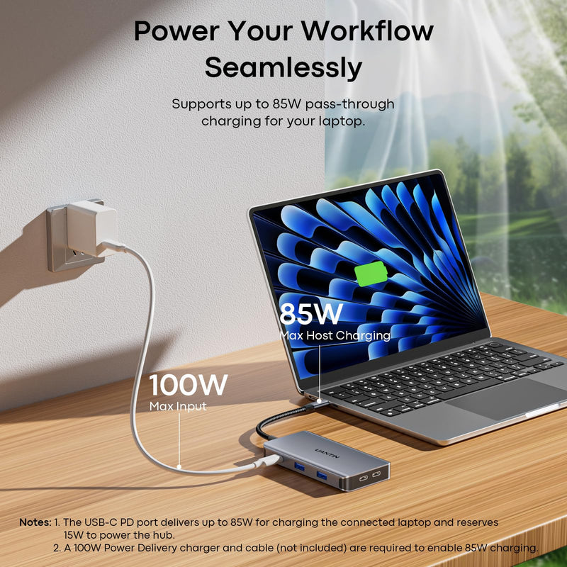 UANTIN Laptop Docking Station 3 Monitors, 8-in-1 USB C Dock with 2 HDMI, DP | USB C Docking Station Dual Monitor with 4K@60Hz HDMI, DisplayPort, USB A & USBC Data, 100W PD, USBC Adapter for Dell,HP