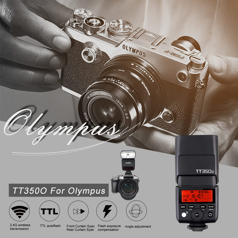 GODOX TT350O Flash for Olympus Panasonic Camera, TTL 2.4G Wireless GN36 1/8000s HSS Speedlite, Mini Camera Flash Compatible for Panasonic Olympus Camera