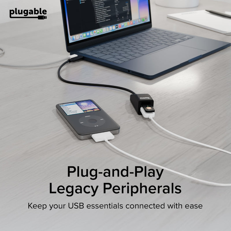Plugable USB-C to Dual USB-A 2.0 Splitter, 2-Port Hub for USB-C Laptops: Keyboard, Mouse, Flash Drive, 480Mbps Data-Only, Plug-and-Play, 30cm Cable for Mac, Windows, ChromeOS, Linux (USBC-2PORT)