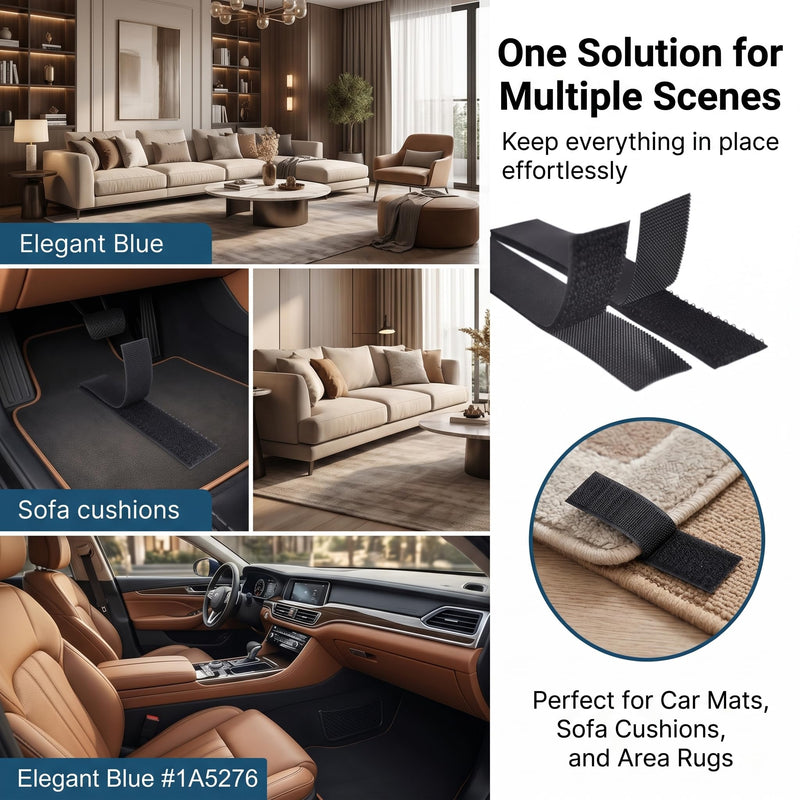 20 PCS Car Mat Fixing Stickers, 1.2" x 3.9" Nylon High-tack Cuttable Foot Pads Backing Adhesive, Heat-resistant Waterproof Adhesive Strips, for Cushions Sofa Mat Carpets (Black)