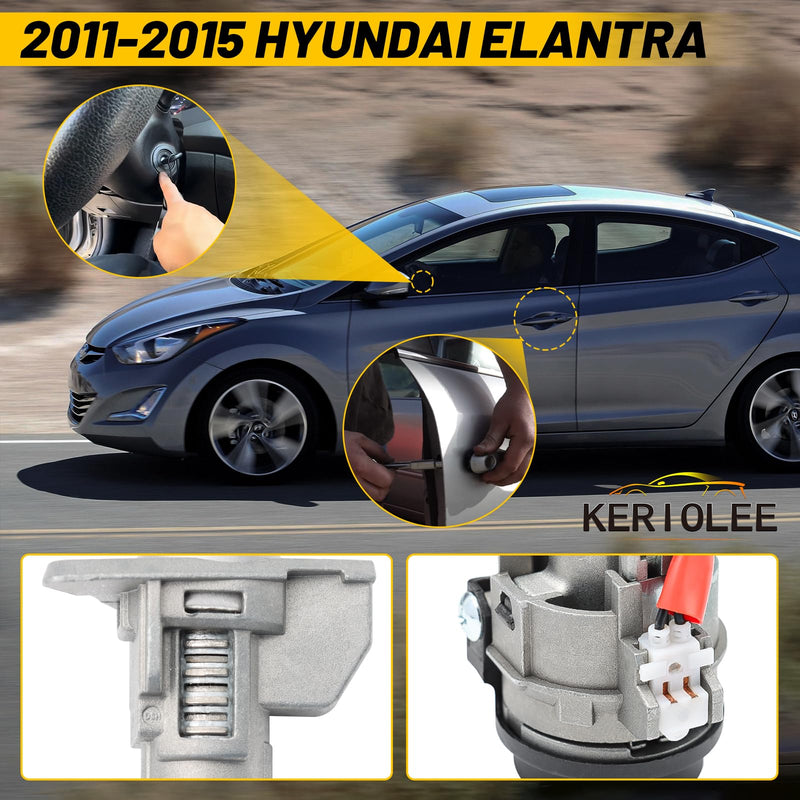 Front Left Door Lock Cylinder Set Ignition Switch Ignition Lock Cylinder Switch with 2 Keys Fit for Hyundai Elantra 2011-2015,Replace 81910-3XA00 81970-3XA00 For 2011-2015 Hyundai Elantra