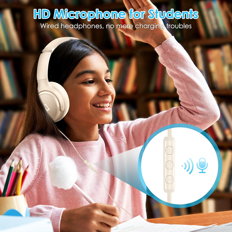 INFURTURE USB C Headphones Wired Active Noise Cancelling Over Ear-White | Portable/Comfortable/Built-in Microphone/Lightweight/for iPhone/iPad/Sports/School/Travel/Plug and Play/Ideal Gifts White