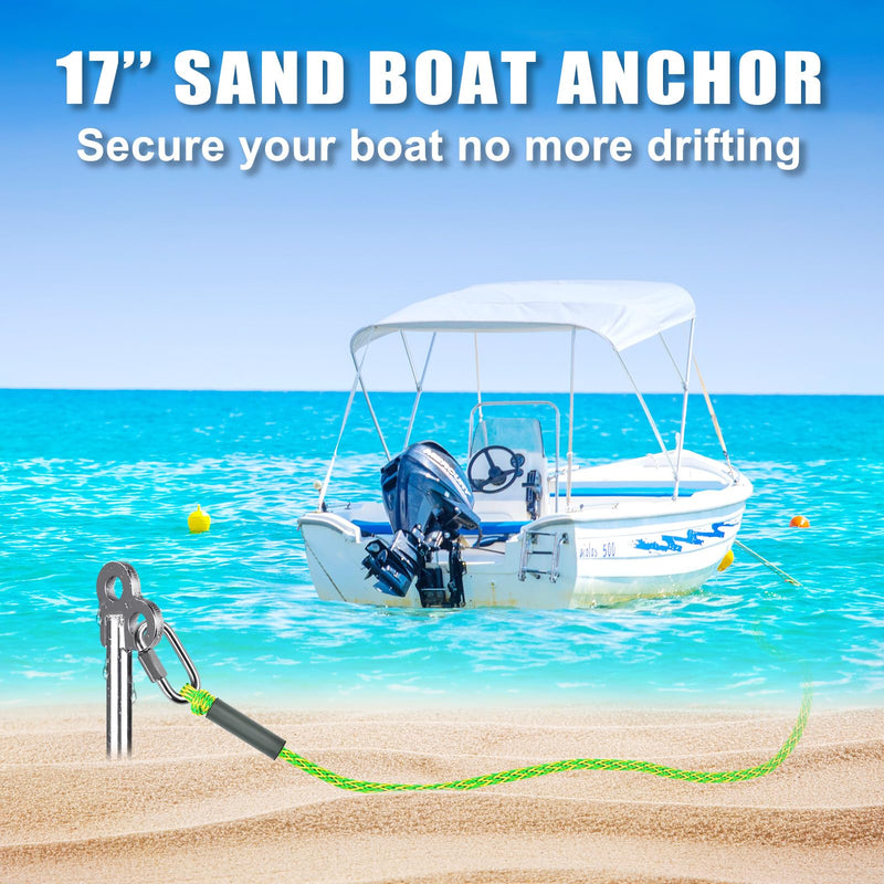 SELEWARE Sand Anchor for Boats 304 Stainless Steel Screw in Boat Anchor | Boat Sand Anchor with Removable Handle & Storage Bag, Shallow Water Boat Anchor for Pontoon, Jet Ski, Kayak, Beach, Sandbar 17"
