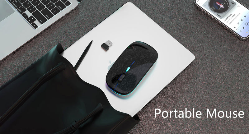 Wireless Bluetooth Mouse,LED Rechargeable Laptop Mouse.Portable Computer Mice use(BT5.2 and USB 2.4G) Dual Mode Connection,Silent,Slim,for Apple Laptop/ipad Tablet/Mac/PC. (Pearl Black) Pearl Black