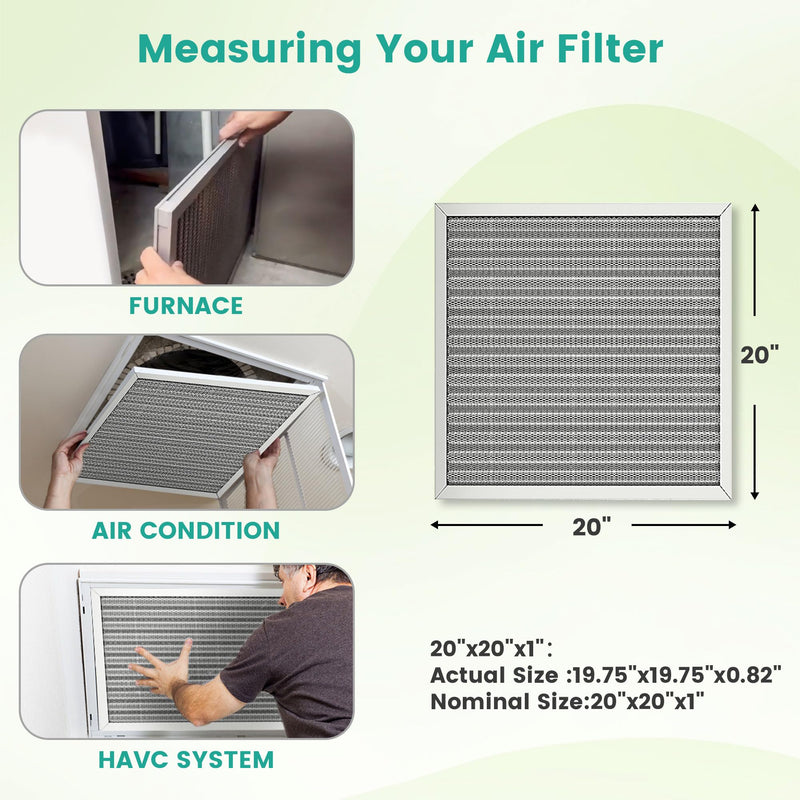 20x20x1 HVAC Furnace Air Filter, Washable Electrostatic Furnace Filter, MERV 8, Lasts a Lifetime, Breathe Fresher, Home And Office (Actual Size:19.75x19.75x0.82) 20" x 20" x 1"