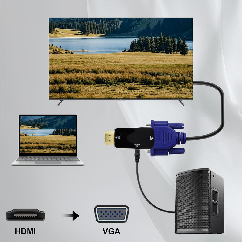 HDMI to VGA Adapter Converter with 3.5mm Audio Jack | HDMI Male to VGA Female,1080P,0.5M 3.5mm Audio Cable, for PC HDTV Monitor Projector