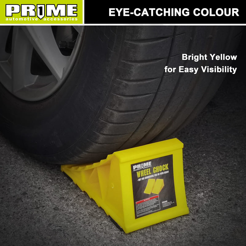 PR1ME Wheel Chocks with Non-Slip Base for RV & Trailer. 2 Pack Heavy Duty Wheel Chock with Bright Yellow. Lightweight Wheel Stoppers for Cars Camper Trucks RVs, Fit for Most Tyre Sizes wheel Chock 2 Pack