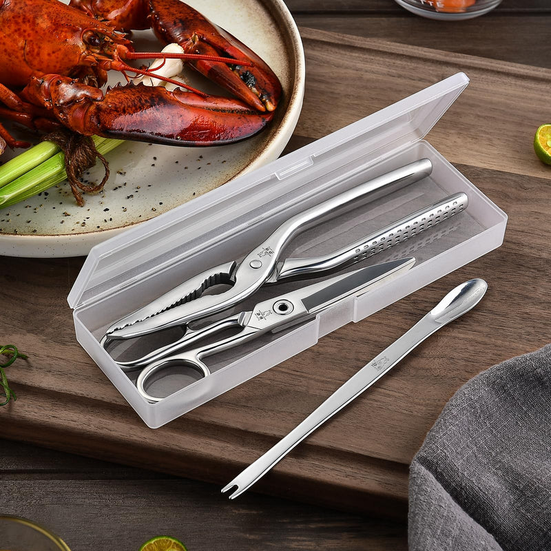 MALANG - Full stainless steel Crab Leg cracker,scissor and picks,seafood tool kit,Easy to Use Lobster cracker,food scissor,and lobster pick &spoon,portable travel box