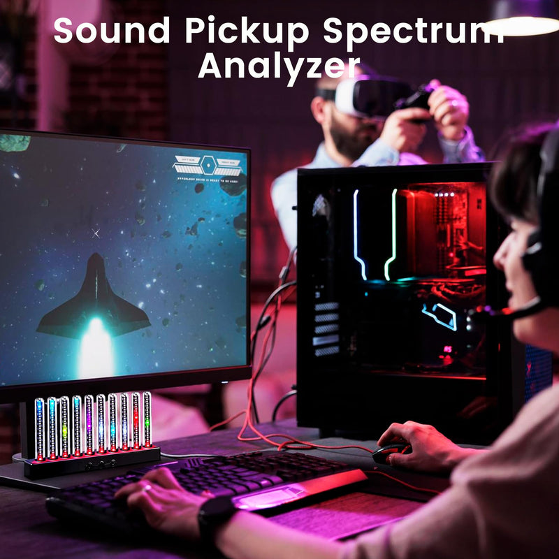 Audio Visualizer Gadget Rechargeable RGB Sound Activated Light Bar, 250 Pixels Music Spectrum Analyzer Display Car Interior Lights Ambient with Game Room Decor for Boys Unique Gifts (E2-Rechargeable) E2-Rechargeable