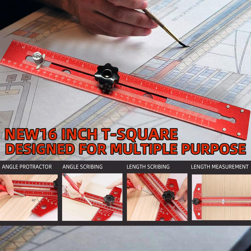 Woodworking Scriber Marking Line Ruler,Adjustable Aluminum Alloy Sliding T-Square Ruler,Precision Line Scriber Measuring Tool with Angle Adjustment Scale for Engineering and Carpenter Work