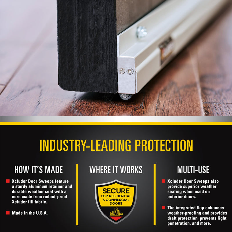 Xcluder 48" Low-Profile Door Sweep, Aluminum – Seals Out Animals, Enhanced Weather Sealing, Easy to Install; Door Seal Guard; Chew Proof Low Profile 48 Inch