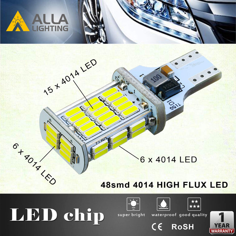 Alla Lighting 2600lm T10/T15 912 921 Strobe LED Back-up Reverse, 3rd Brake Lights Bulbs, 6000K White Super Bright 922 W16W 906 4014-SMD Flashing Lamps for Cars, Trucks, RVs, SUVs 6000K Xenon White Strobe T15 912 921