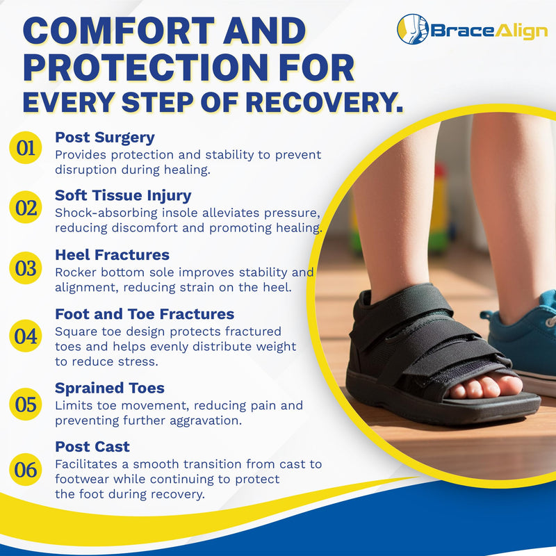 Pediatric Post Op Shoe for Children – Adjustable Recovery Shoe for Kids with Rocker Sole and Square Toe for After Surgery Protection of Broken Toes or Foot Injuries L3260 (M - Kids 4.5 Little Kid