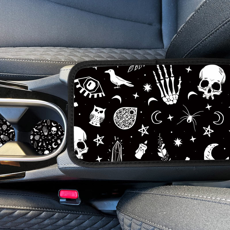 10 Pcs Moon Star Car Seat Cover Full Set for Women Men Steering Wheel Cover Front Seat Cover Belt Pad Armrest Pad Cover Car Coaster Keychain Wrist Holder for Universal Car SUV Truck(Vivid Pattern)