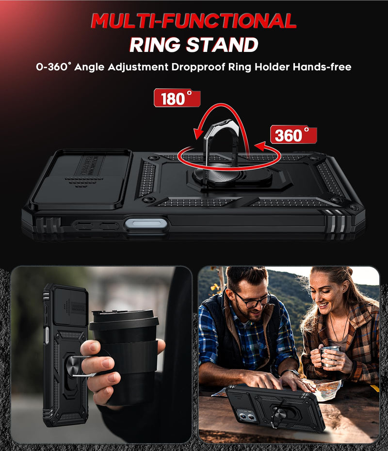 LeYi for Motorola Moto G 5G 2023 Case: with Slide Camera Cover, Black | Screen Protector, Heavy Duty Shockproof Rugged Android Cell Phone Cover with Magnetic Ring Kickstand Funda para Moto G5g 2023 TC Black G 5G 2023 6.5inch