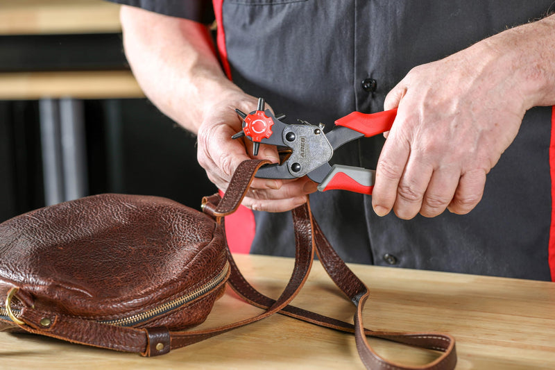 ARES 32016 – Professional Hole Puncher – Heavy Duty Leather Punch Plier Tool for Belts, Watch Bands, Saddles, Shoes, and More – Heavy Duty Rotary Punch Tool for DIY Home Craft Rotary Fabric & Leather Hole Puncher