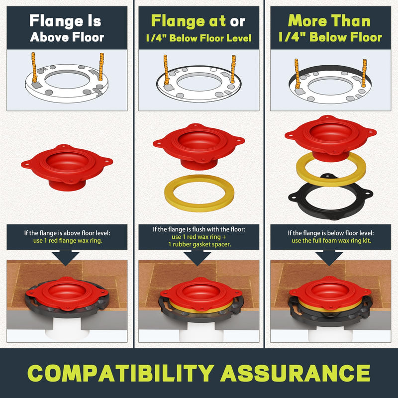 boeemi Toilet Flange Repair Kit with Elastic Wax Ring TF02-RI- Premium Toilet Seal and Gasket Replacement (with Sealing Caulk Tape) TF02-RI Flange Kit