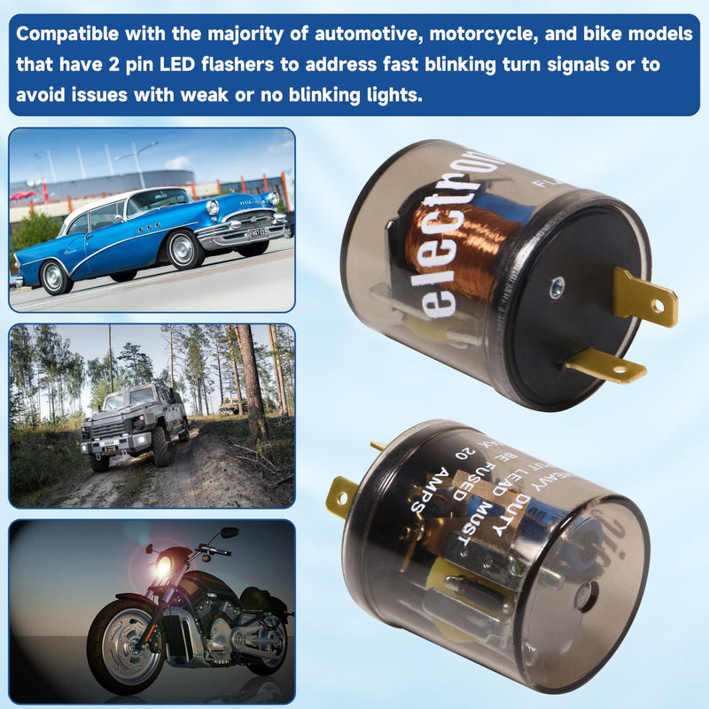 LED Flasher Relay 2 Pin 12V Electronic LED Turn Signal Flasher Blinker Relay 2-terminal for Cars Trucks Motorcycles, Two Prong Round (1pcs 2-pin, Without Ground Wire) 1pcs 2-pin, no ground wire