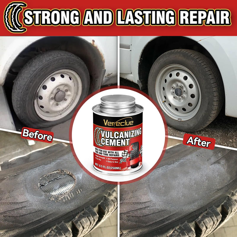 Chemical Vulcanizing Cement, Clear Tire Repair Glue, All Purpose Rubber Cement, Heavy Duty Tire Patch Kit with Brush Top Can for Car, Motorcycle, Bike, 8.5Oz 8.5FL.Oz