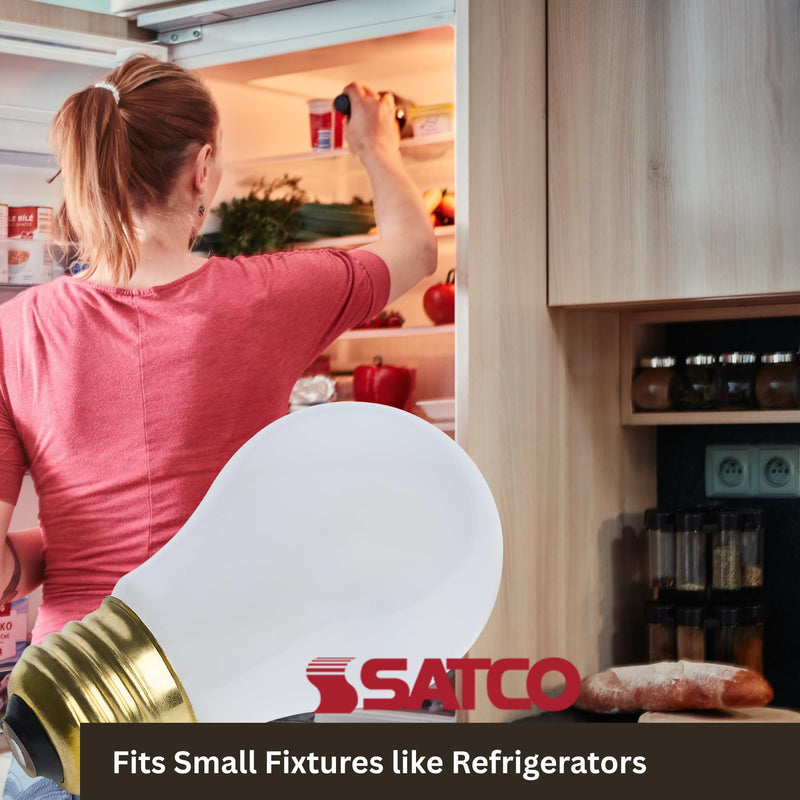 Satco S4881-40 Watt A15 Small Appliance Incandescent Frosted Light Bulbs - Shatter Proof - 130V, Medium E26 Base - 2700K - Dimmable, for Fridge, Range Hood, Sewing Machine, Freezer (12 Pack)