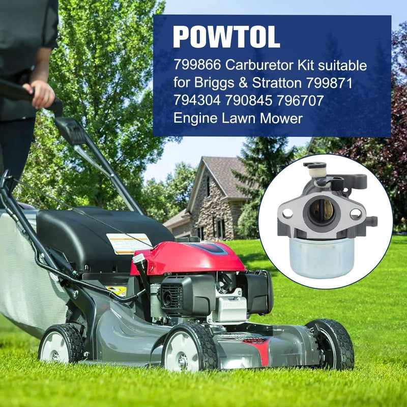 Powtol 799866 Carburetor for Brigg and Straton 190CC 675 Series Engine 790845 794304 799871 796707 Craftsman Troy Bilt 6.75 725EX TB230 Toro 20332 Lawn Mower