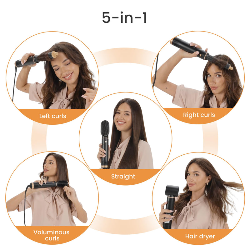 Airbrush 5 in 1 Multi Hair Styler Blowdry Brush Hairdryer Hot Magic Air Styler Set for Women, Hair Styling Appliances with Curl Straighten Wavy Smooth, All Hair Type/Length (Black) Black