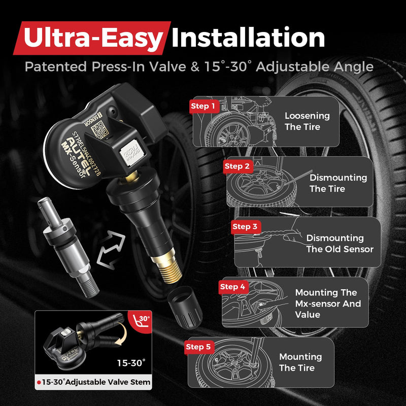 Autel TPMS Sensor 2in1 MX Sensor 315MHz 433MHz Tire Pressure Sensors, OEM Quality Universal TPMS Sensors in Rubber, Programmed by Autel TS408S TS501 Pro TS508 TS508WF MK808S-TS MS906TS MS906PRO-TS 1