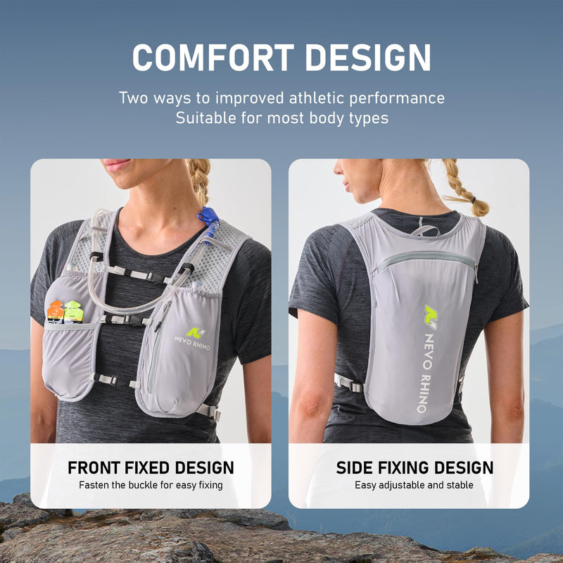 N NEVO RHINO Running Hydration Vest for Women 1.5L Water Bladder Backpack 5L Small -Lightweight Breathable Hydration Vest for Hiking Trail Running Cycling Marathon for Women Grey