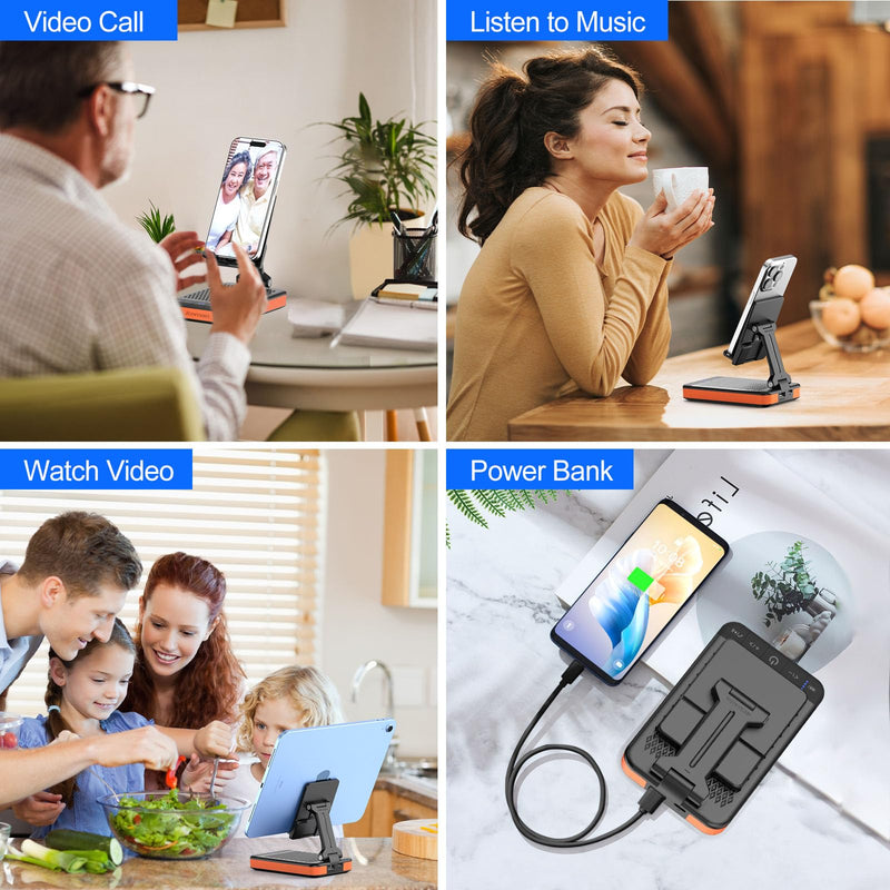 JTEMAN 2 in 1 Cell Phone Stand with Bluetooth Speaker & 3 in 1 Bluetooth Speaker Phone Stand with Power Bank