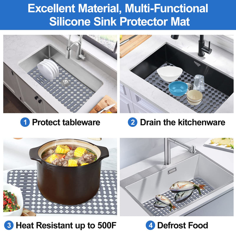 ARLBA Upgraded Silicone kitchen sink mat Rear Drain/Center Drain, 25" x 13" Sink Protector Mat Rubber Sink Rack for Kitchen Sink,Silicone Sink Mats for stainless Steel Sink Farmhouse Sink Accessories