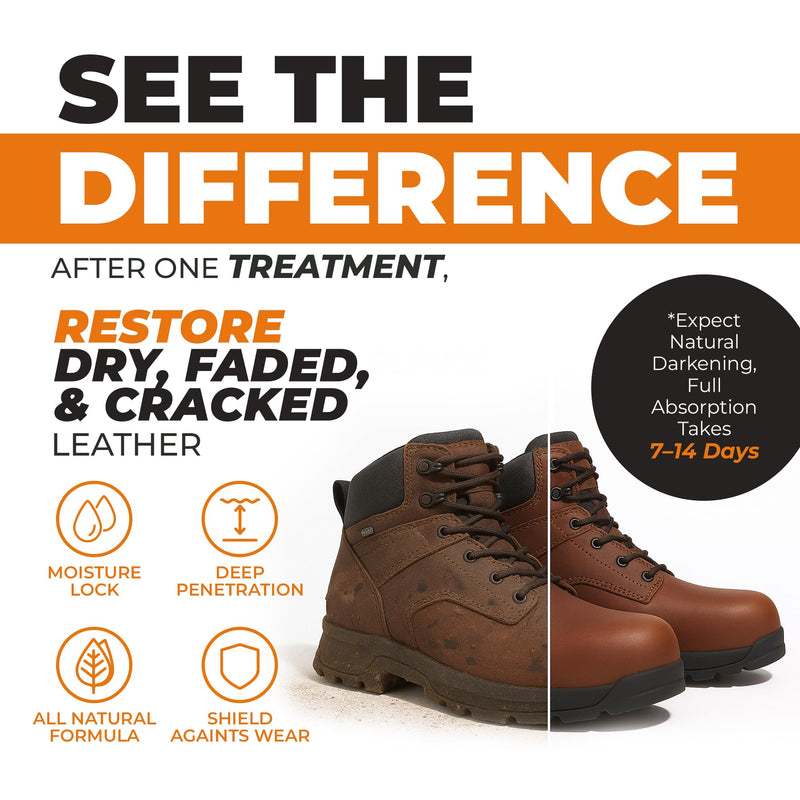 Leather Boot Oil for Work & Cowboy Boots – Deep-Conditioning Formula, Restore and Protects Dry, Cracked Leather Boots & Shoes 16oz