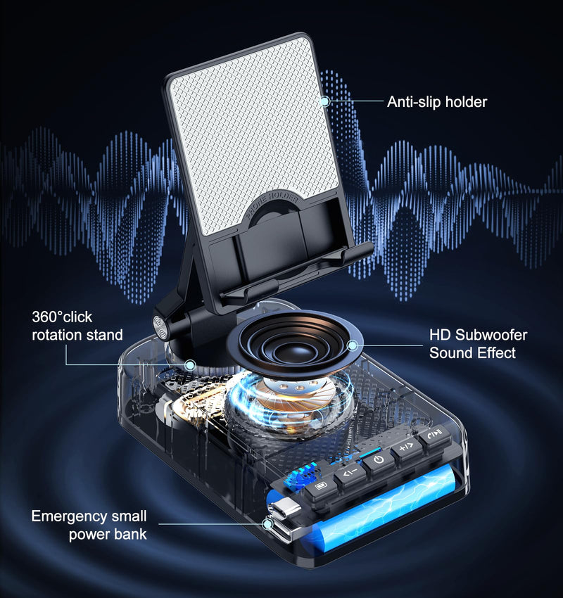 Phone Stand with Bluetooth Speaker - one with Alarm Clock and The Other with Charging Function
