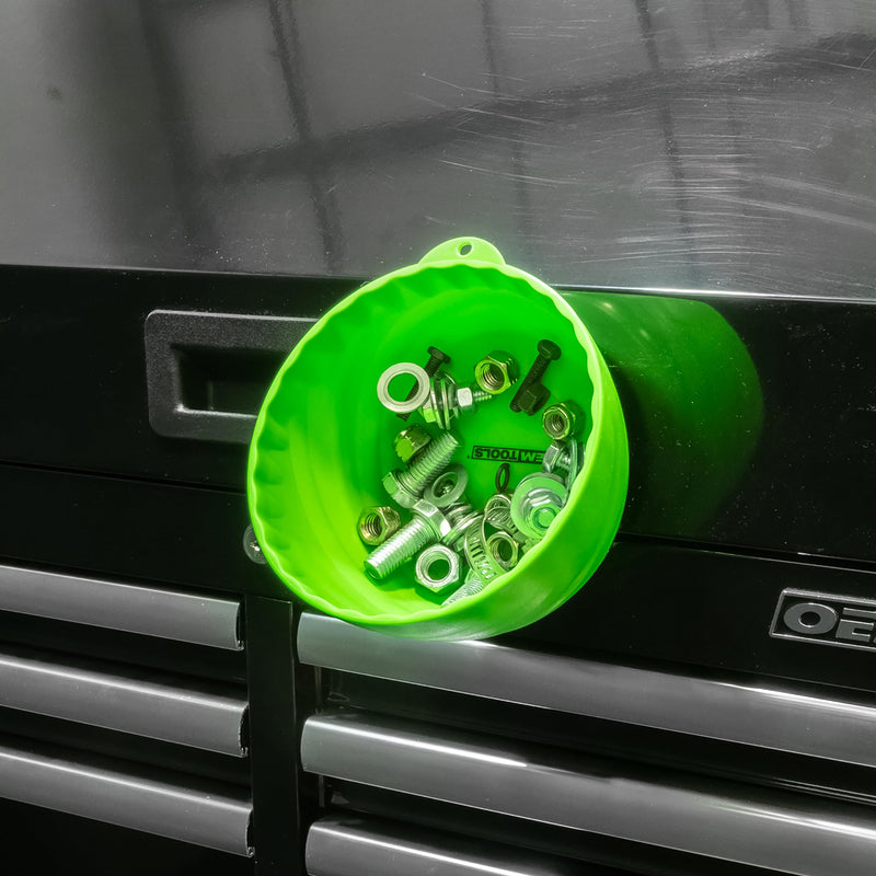 OEMTOOLS 25114 Magnetic Nut Cup, Magnetic Bowls for Holding Nuts and Bolts, 6 Inch Cup Diameter, Coated Magnet Sticks to All Ferrous Metal Work Surfaces,Green Green