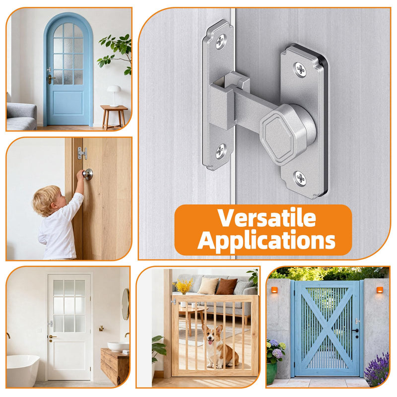 90 Degree Barn Door Lock - Aluminum Alloy Security Flip Sliding Door Lock, Anti-Theft Gate Latch for Barn, Bedroom, Fence, Shed (Silver-4 Pcs) Silver-4 Pcs