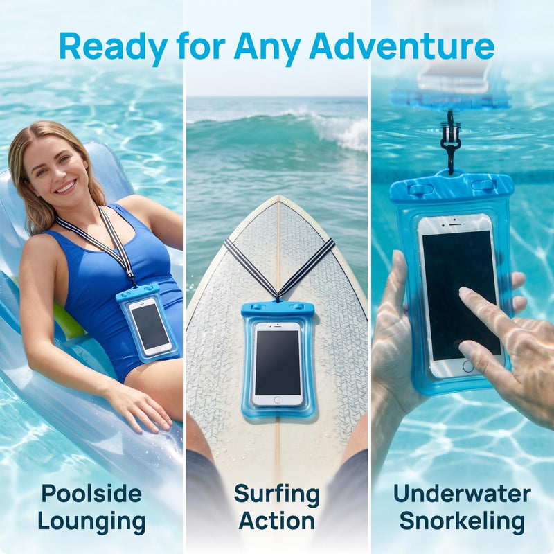 IPX8 Floating Waterproof Phone Pouch with Airbag Touchscreen Dry Bag-Blue Blue