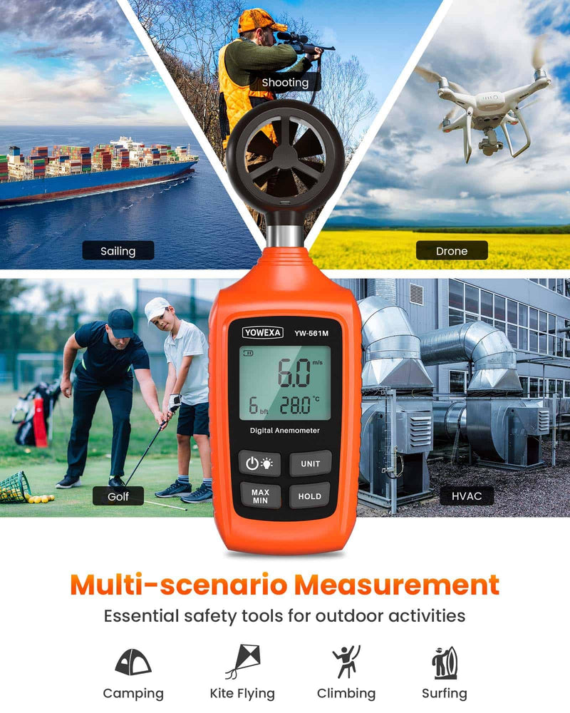 Digital Anemometer, YOWEXA Portable Wind Speed Meter with Backlight Screen, Air Flow Tester Supports Wind Chill Alert, Wind Checkers for Hunting HVAC Drone Sailing Golf Shooting Basic