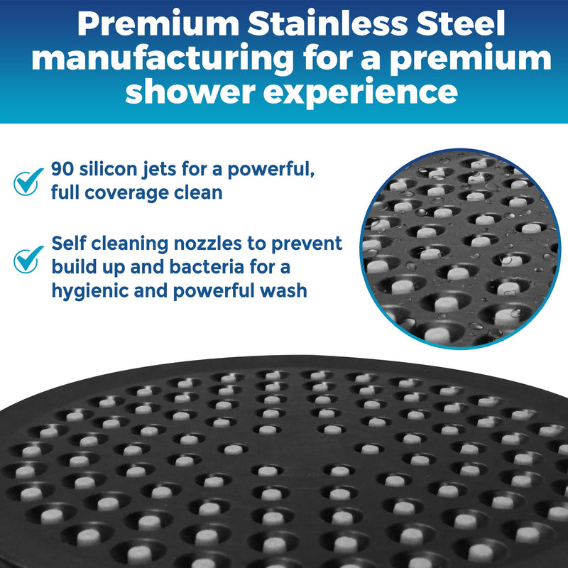 High Pressure Shower Head - Anti-Clogging Silicone Nozzles - 2.5 GPM Removable Restrictor - Easy to Clean Adjustable Replacement - easy to install with Plumbers Tape - 6 inch - Matte Black Finish 2.5GPM