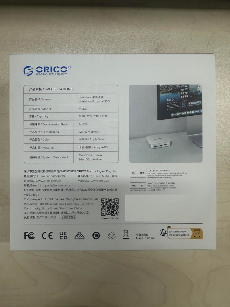 ORICO MiniMate SE Mac mini M4 512GB Storage & Docking Station, External SATA SSD (Non-Removable) 5Gbps(480MB/s), USB A*4, USB-C, SD/TF 3.0, 3.5mm Audio, Includes 2 Cables – M4SE