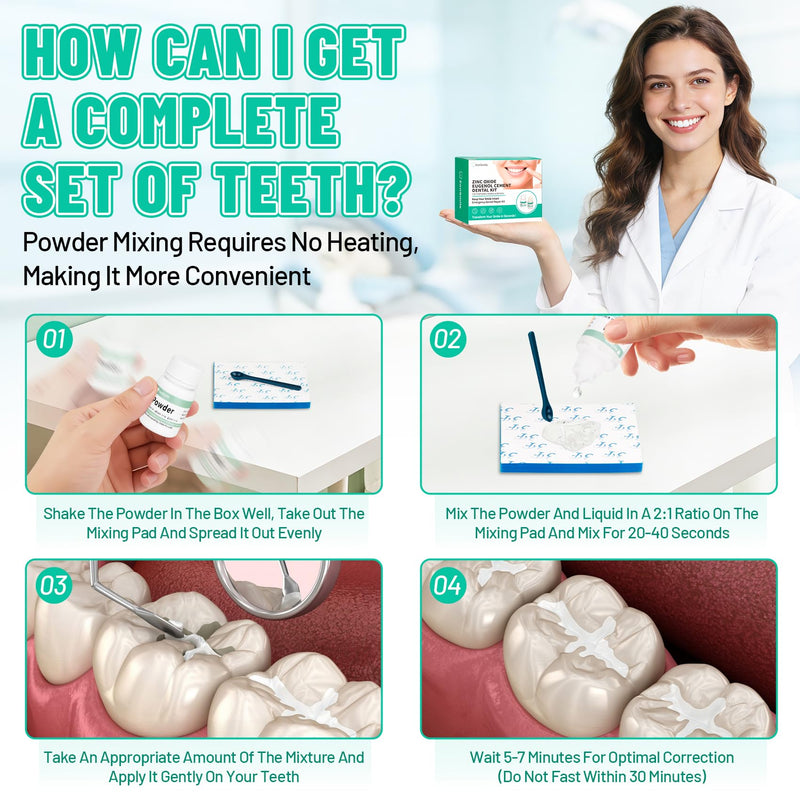 Temporary Tooth Repair Kit & Dental Cement for Crowns and Bridges - Emergency Cavity Filler, Dental Glue for Loose Caps, Zinc Oxide Eugenol, 20g & 15ml